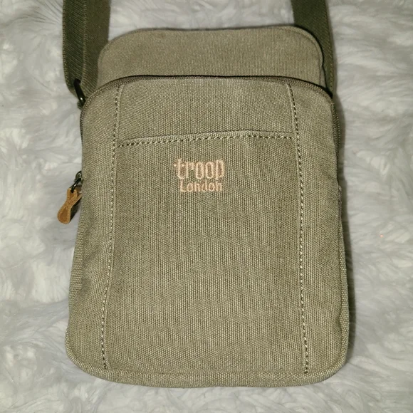 TRP0370 Troop London Classic Canvas Across Body Bag khaki olive color. - Picture 3 of 10